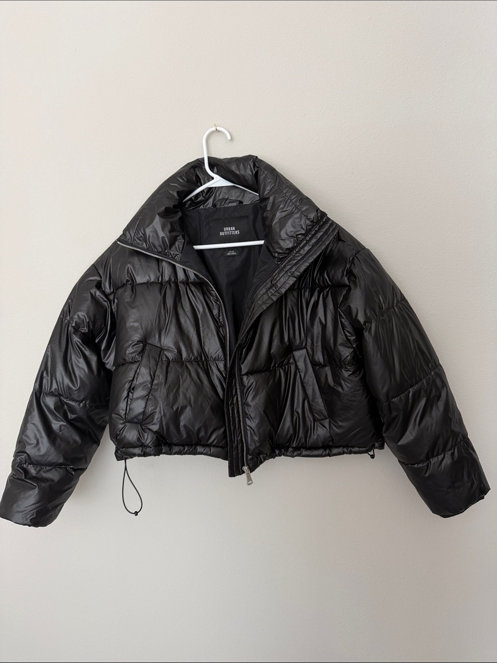 Urban Outfitters Shiny Black Cropped Puffer Jacket